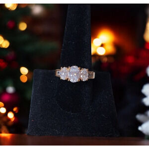 NEW KAS Oval Baguette Gemstone CZ Accent Size 11 Ring - 14k Gold Plated